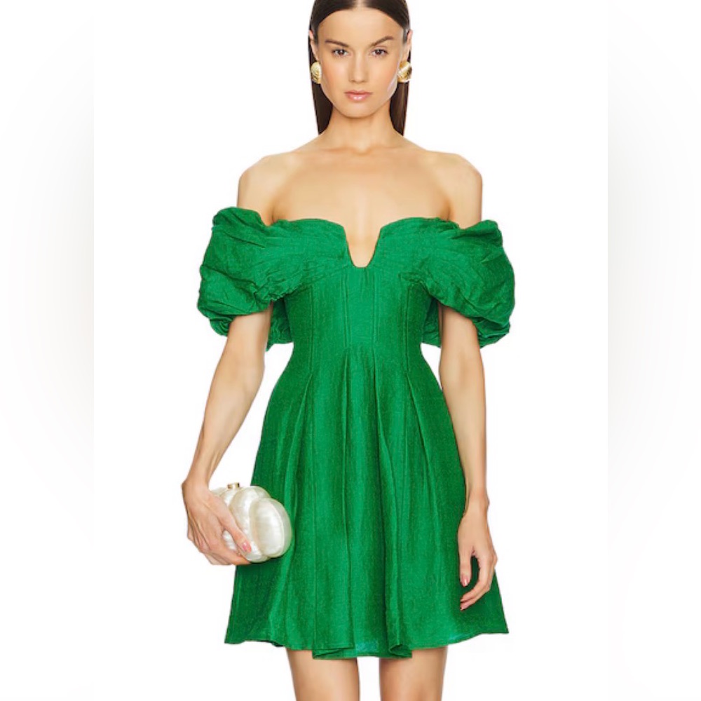 Cult Gaia Emerald Green Mini Dress With Puff Sleeves